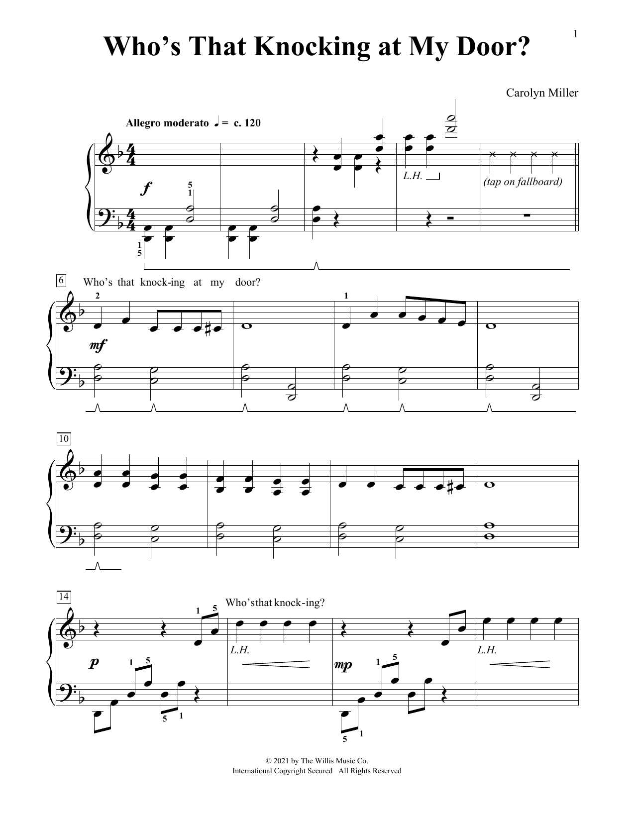 Download Carolyn Miller Who's That Knocking At My Door? Sheet Music and learn how to play Educational Piano PDF digital score in minutes