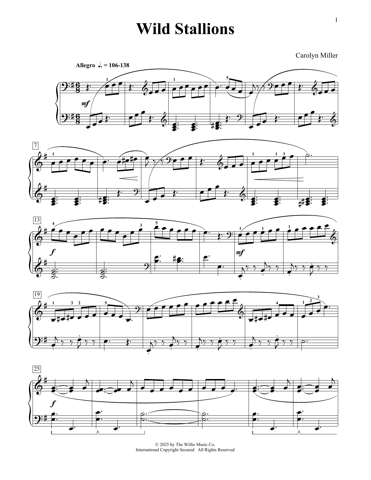 Download Carolyn Miller Wild Stallions Sheet Music and learn how to play Educational Piano PDF digital score in minutes