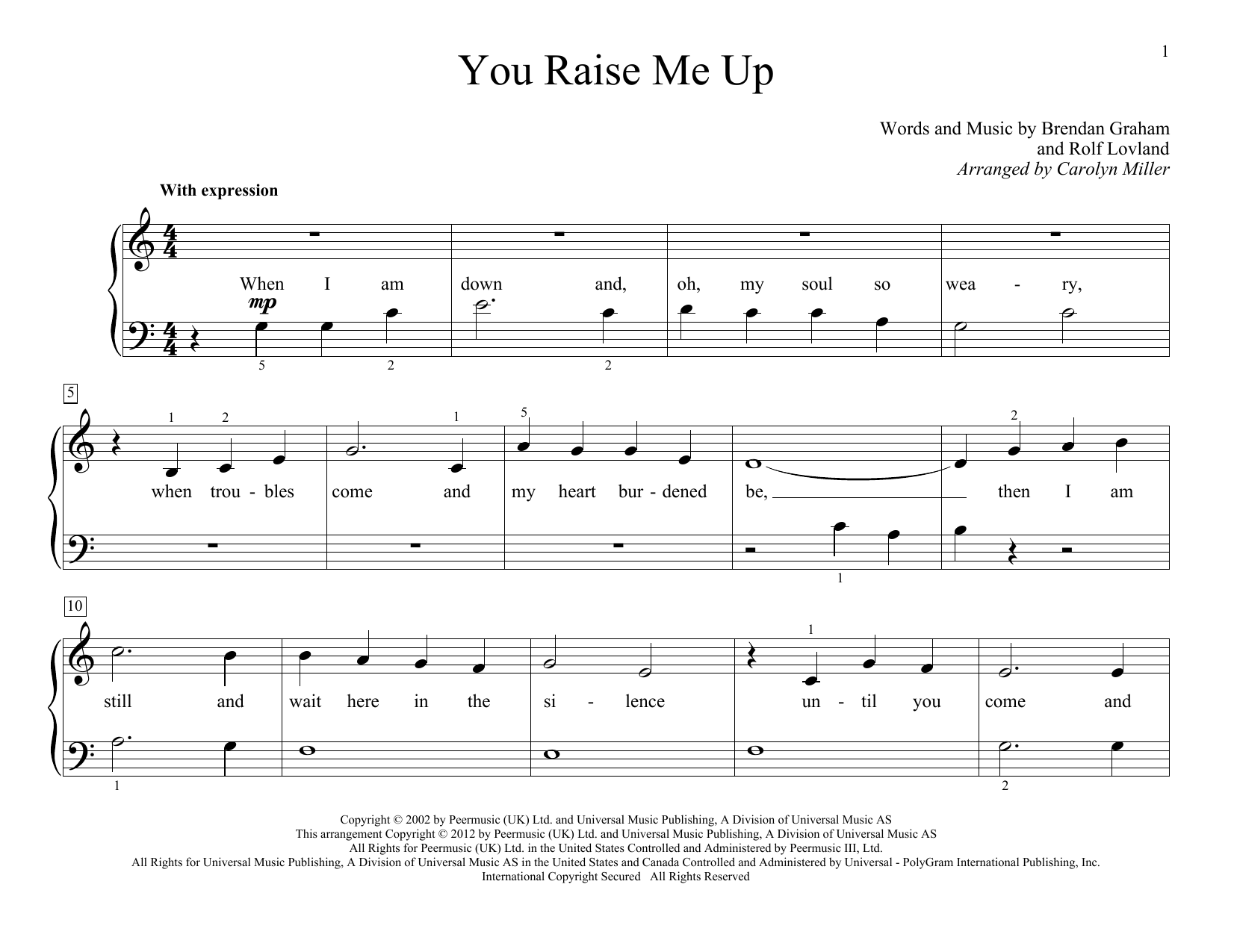 Download Josh Groban You Raise Me Up Sheet Music and learn how to play Easy Piano PDF digital score in minutes