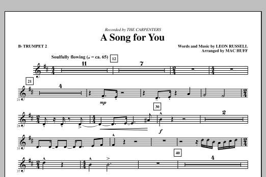 Download Carpenters A Song For You (arr. Mac Huff) - Bb Trumpet 2 Sheet Music and learn how to play Choir Instrumental Pak PDF digital score in minutes