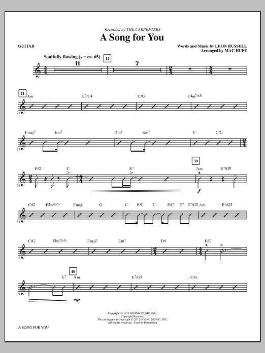 Download Carpenters A Song For You (arr. Mac Huff) - Guitar Sheet Music and learn how to play Choir Instrumental Pak PDF digital score in minutes