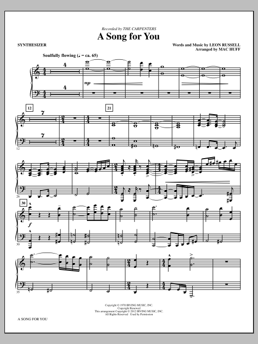 Download Carpenters A Song For You (arr. Mac Huff) - Synthesizer Sheet Music and learn how to play Choir Instrumental Pak PDF digital score in minutes