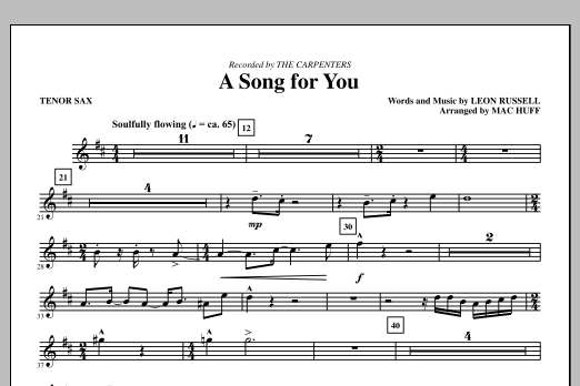 Download Carpenters A Song For You (arr. Mac Huff) - Tenor Saxophone Sheet Music and learn how to play Choir Instrumental Pak PDF digital score in minutes