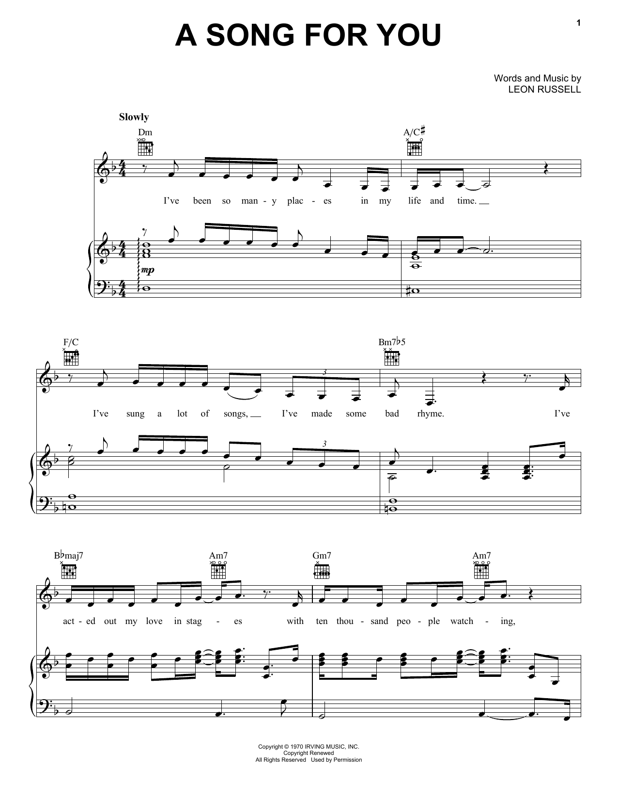 Download Carpenters A Song For You Sheet Music and learn how to play Piano, Vocal & Guitar (Right-Hand Melody) PDF digital score in minutes