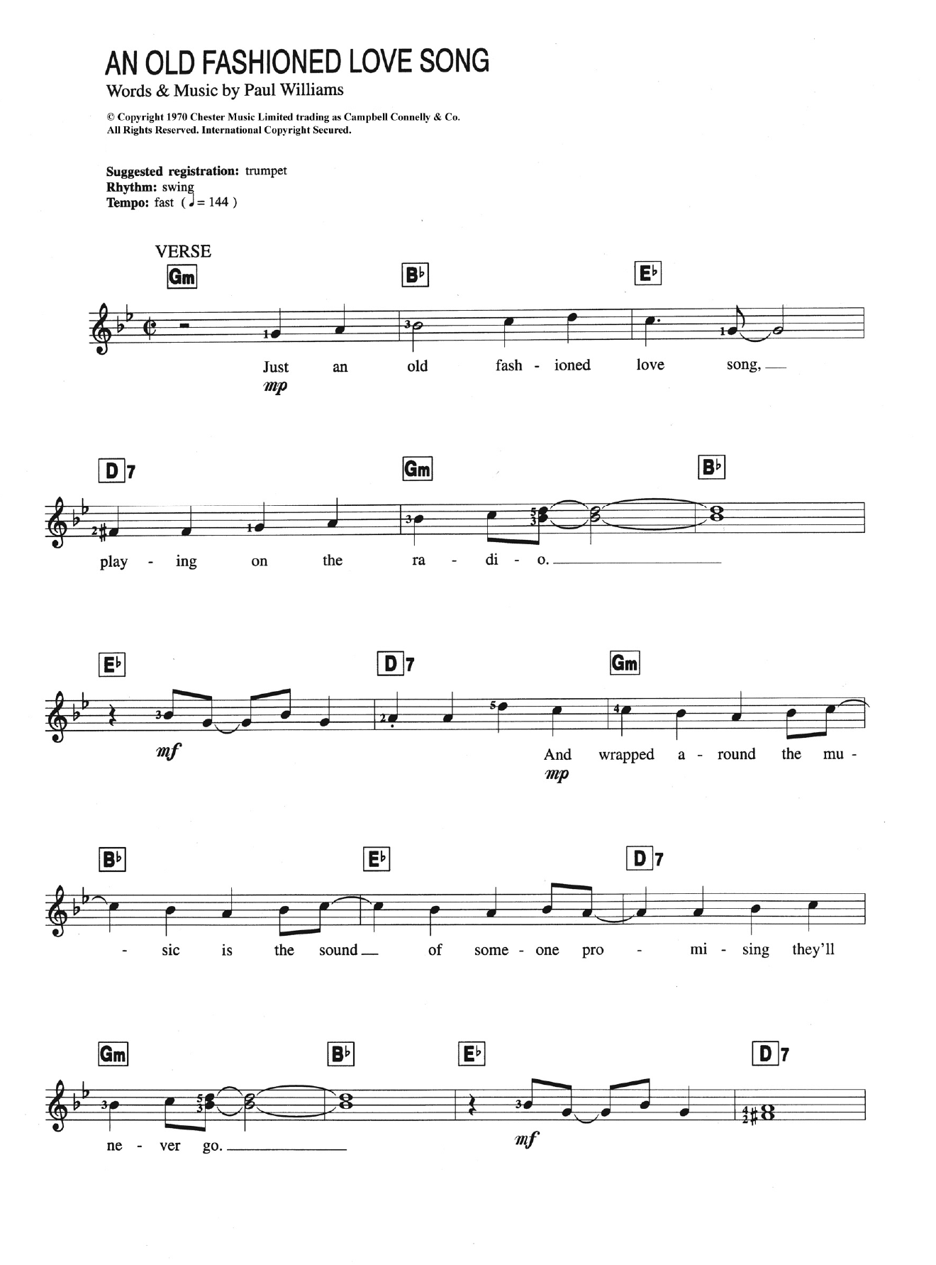 Download Carpenters An Old Fashioned Love Song Sheet Music and learn how to play Keyboard PDF digital score in minutes