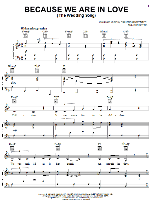 Carpenters Because We Are In Love The Wedding Song Sheet Music Notes Download Printable Pdf Score
