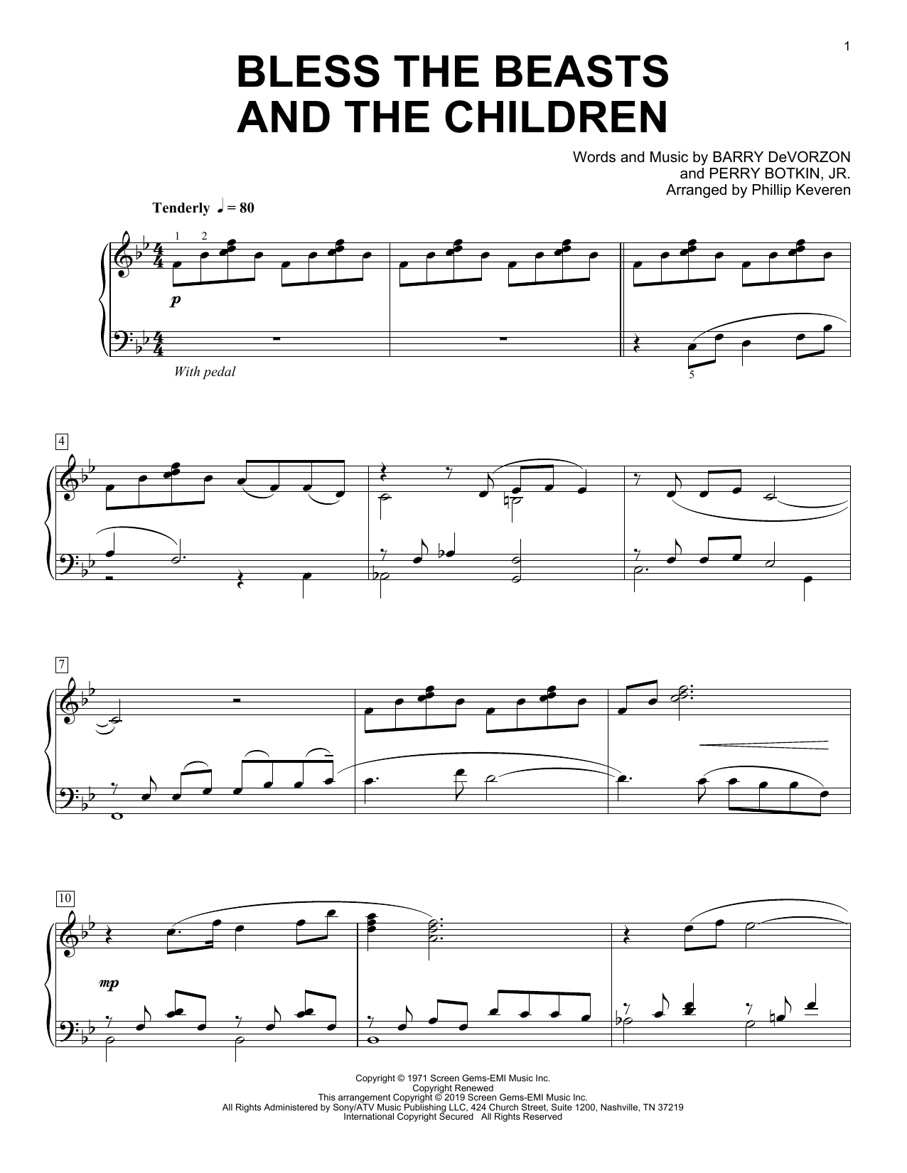 Download Carpenters Bless The Beasts And Children (arr. Phillip Keveren) Sheet Music and learn how to play Piano Solo PDF digital score in minutes