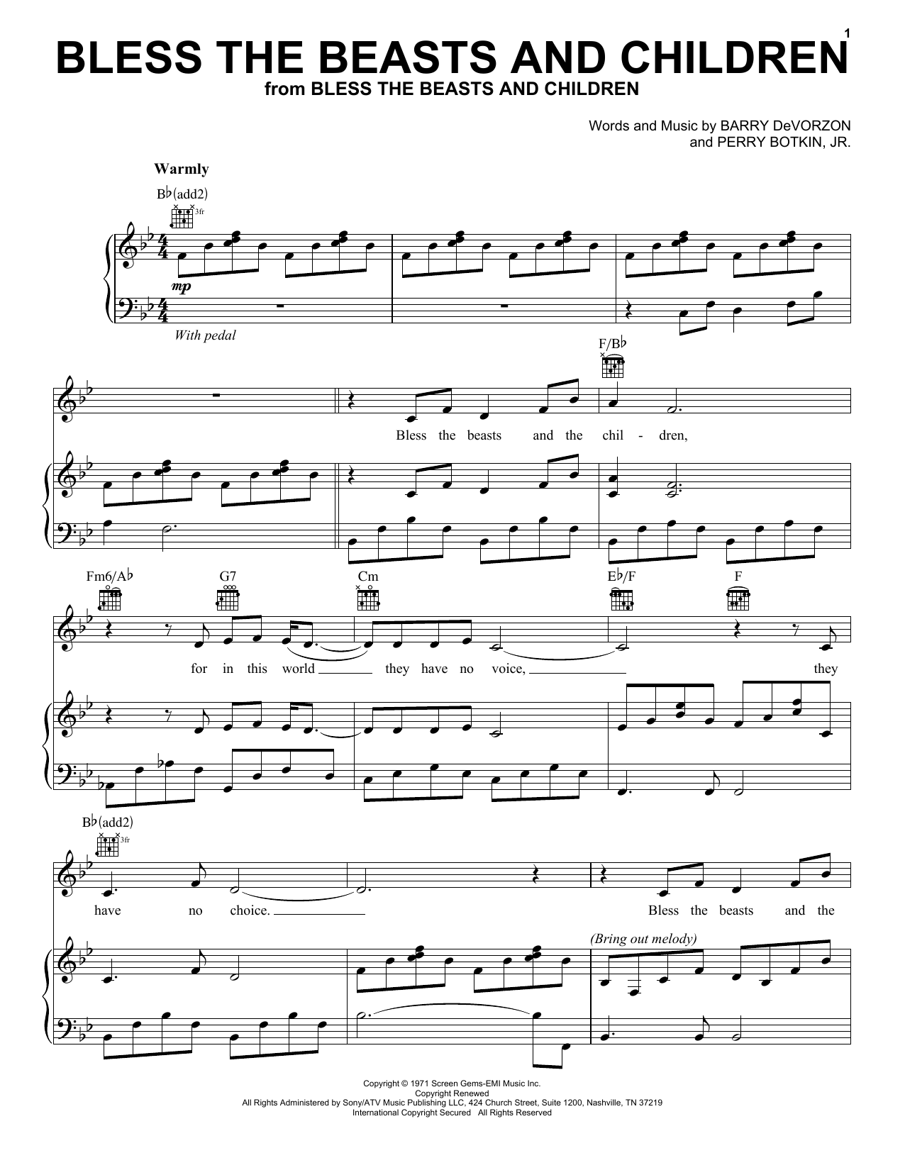 Download Carpenters Bless The Beasts And Children Sheet Music and learn how to play Easy Piano PDF digital score in minutes