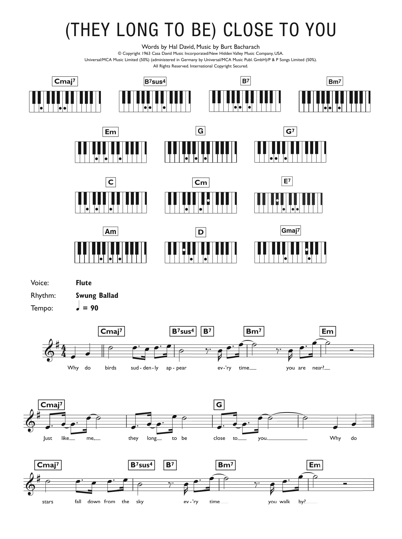 Download Carpenters Close To You (They Long To Be) Sheet Music and learn how to play Piano Chords/Lyrics PDF digital score in minutes