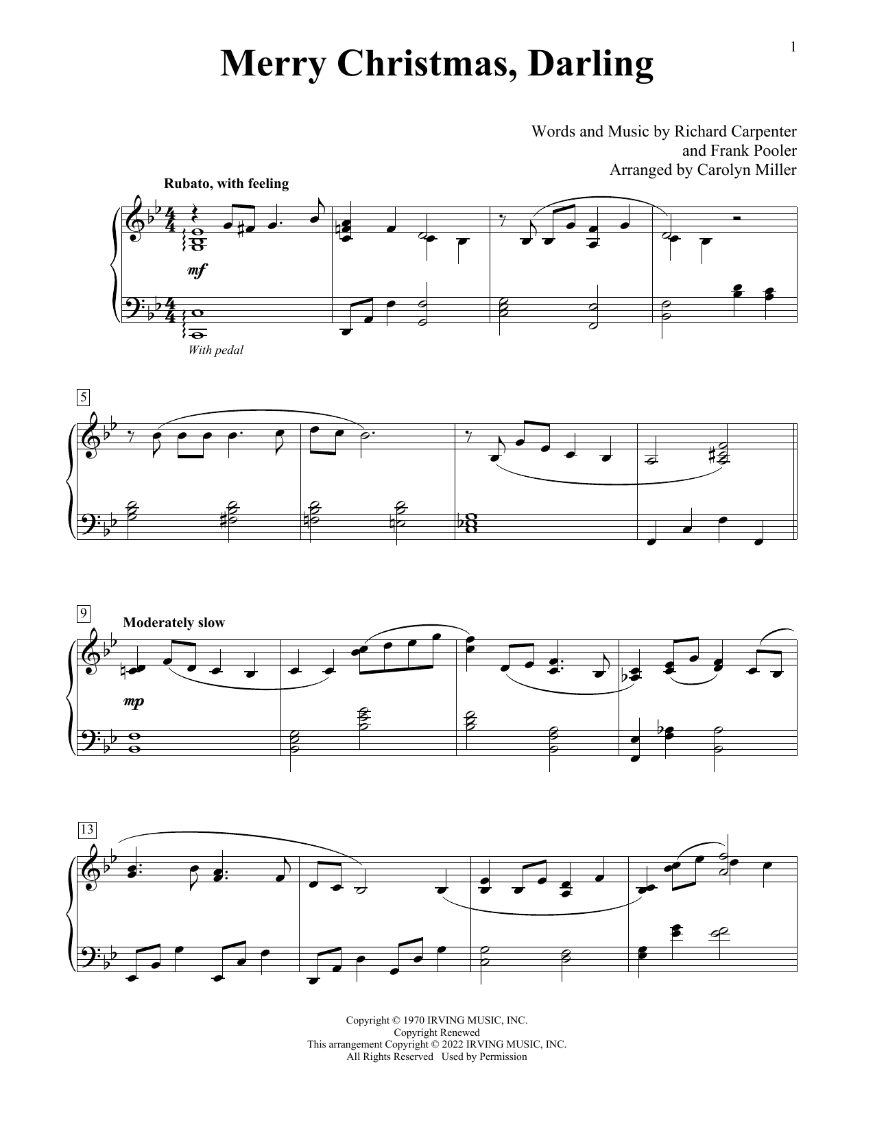Download Carpenters Merry Christmas, Darling (arr. Carolyn Miller) Sheet Music and learn how to play Educational Piano PDF digital score in minutes