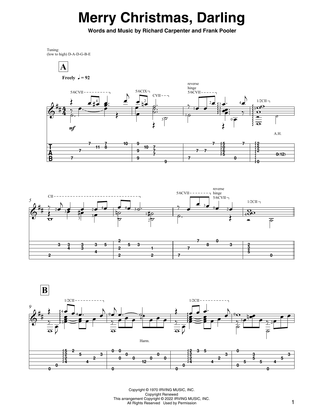 Download Carpenters Merry Christmas, Darling (arr. David Jaggs) Sheet Music and learn how to play Solo Guitar PDF digital score in minutes