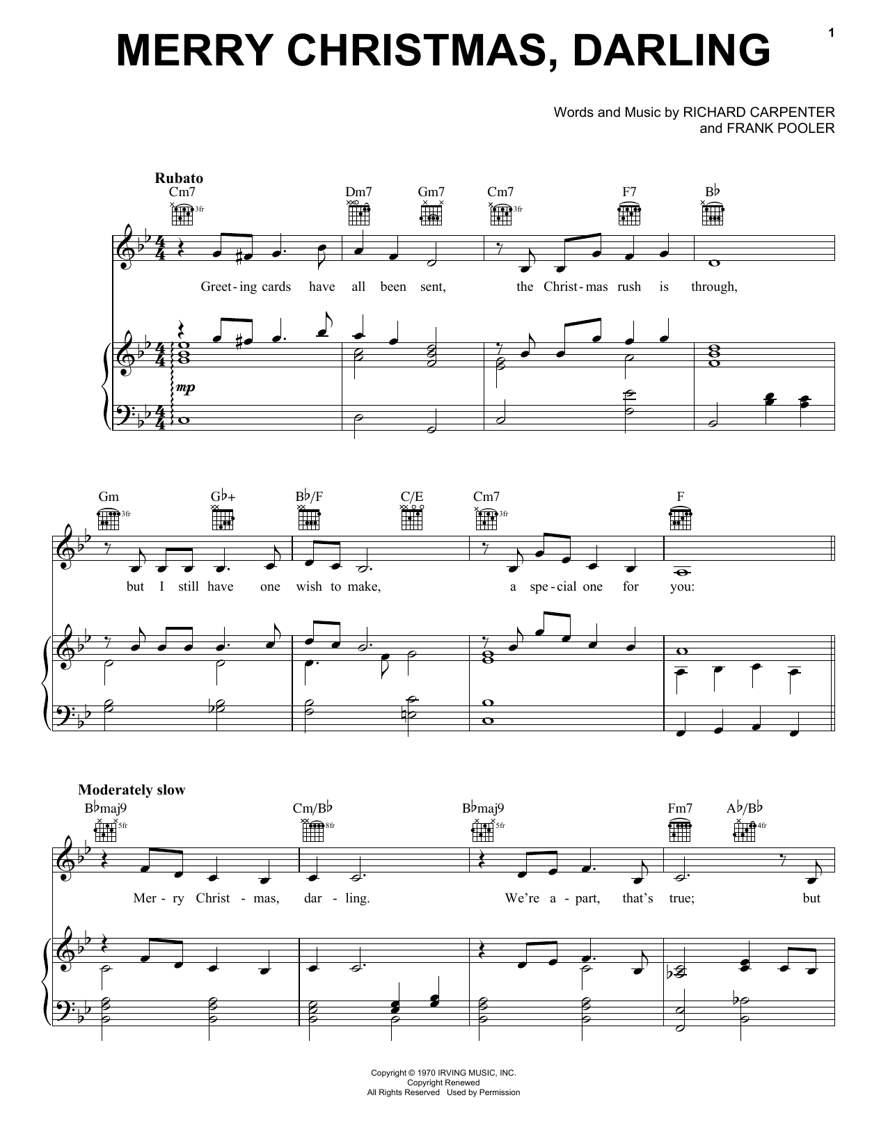 Download The Carpenters Merry Christmas, Darling Sheet Music and learn how to play Guitar Lead Sheet PDF digital score in minutes