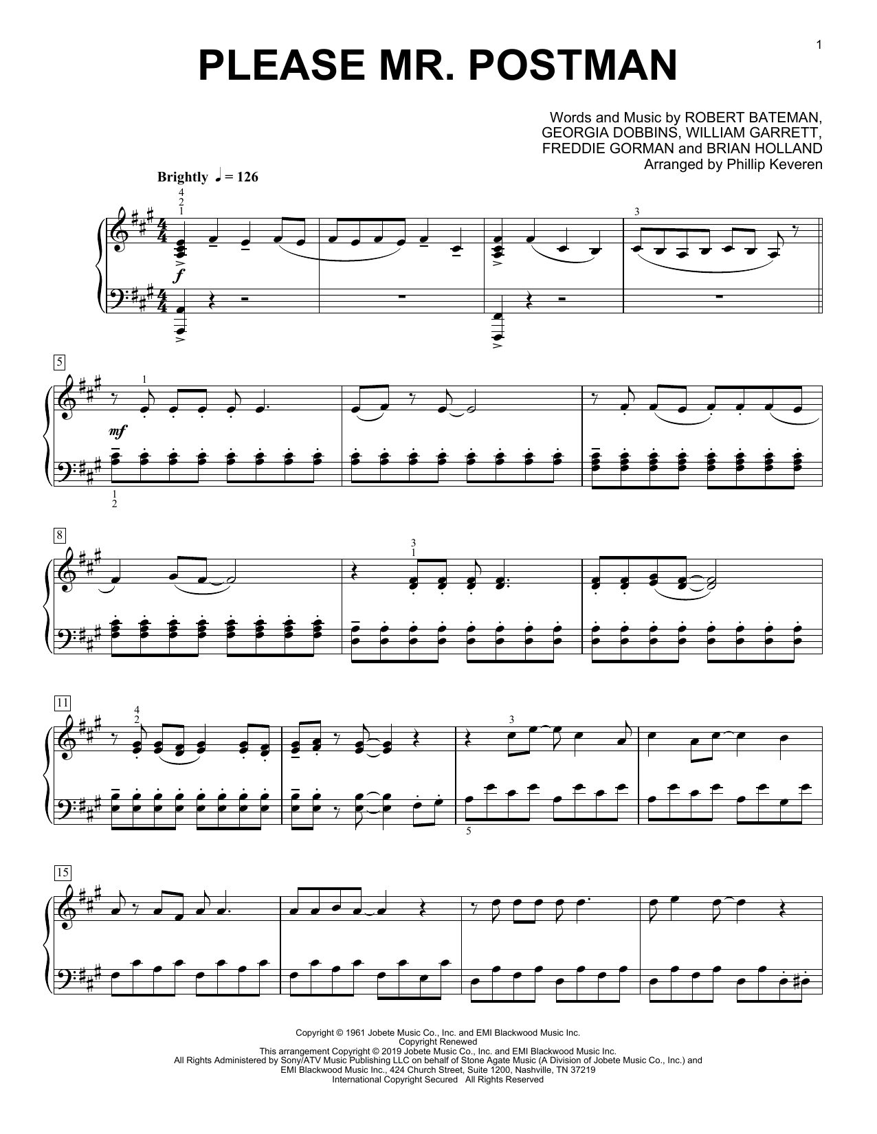 Download Carpenters Please Mr. Postman (arr. Phillip Keveren) Sheet Music and learn how to play Piano Solo PDF digital score in minutes