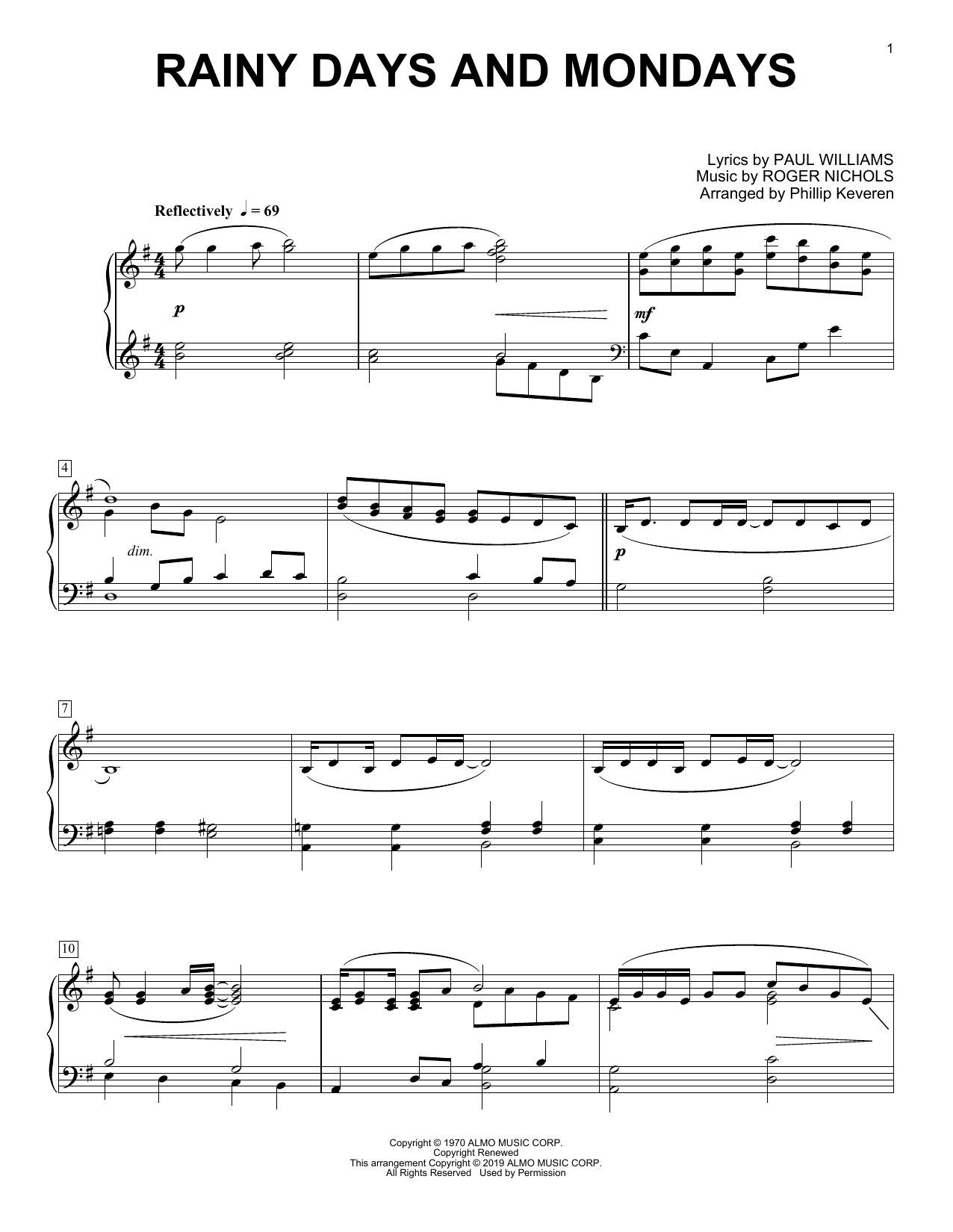 Download Carpenters Rainy Days And Mondays (arr. Phillip Keveren) Sheet Music and learn how to play Piano Solo PDF digital score in minutes