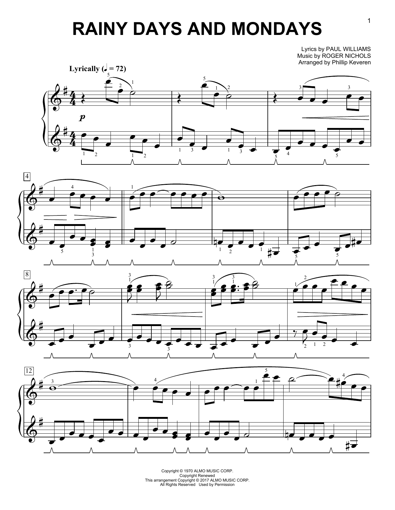 Download Phillip Keveren Rainy Days And Mondays Sheet Music and learn how to play Easy Piano PDF digital score in minutes