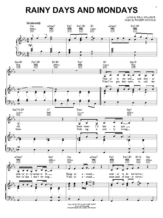 Download Carpenters Rainy Days And Mondays Sheet Music and learn how to play Violin Solo PDF digital score in minutes