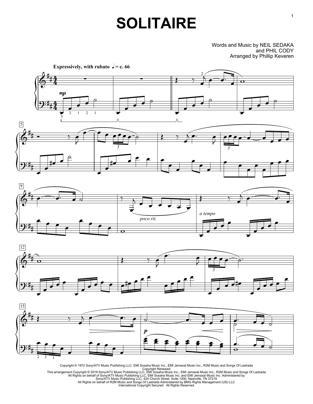 Download Carpenters Solitaire (arr. Phillip Keveren) Sheet Music and learn how to play Piano Solo PDF digital score in minutes