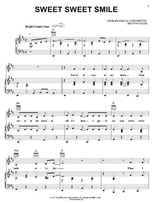 Download Carpenters Sweet Sweet Smile Sheet Music and learn how to play Piano, Vocal & Guitar (Right-Hand Melody) PDF digital score in minutes