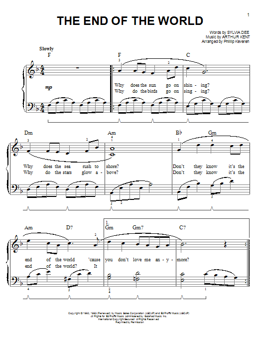 Download Carpenters The End Of The World Sheet Music and learn how to play Easy Piano PDF digital score in minutes