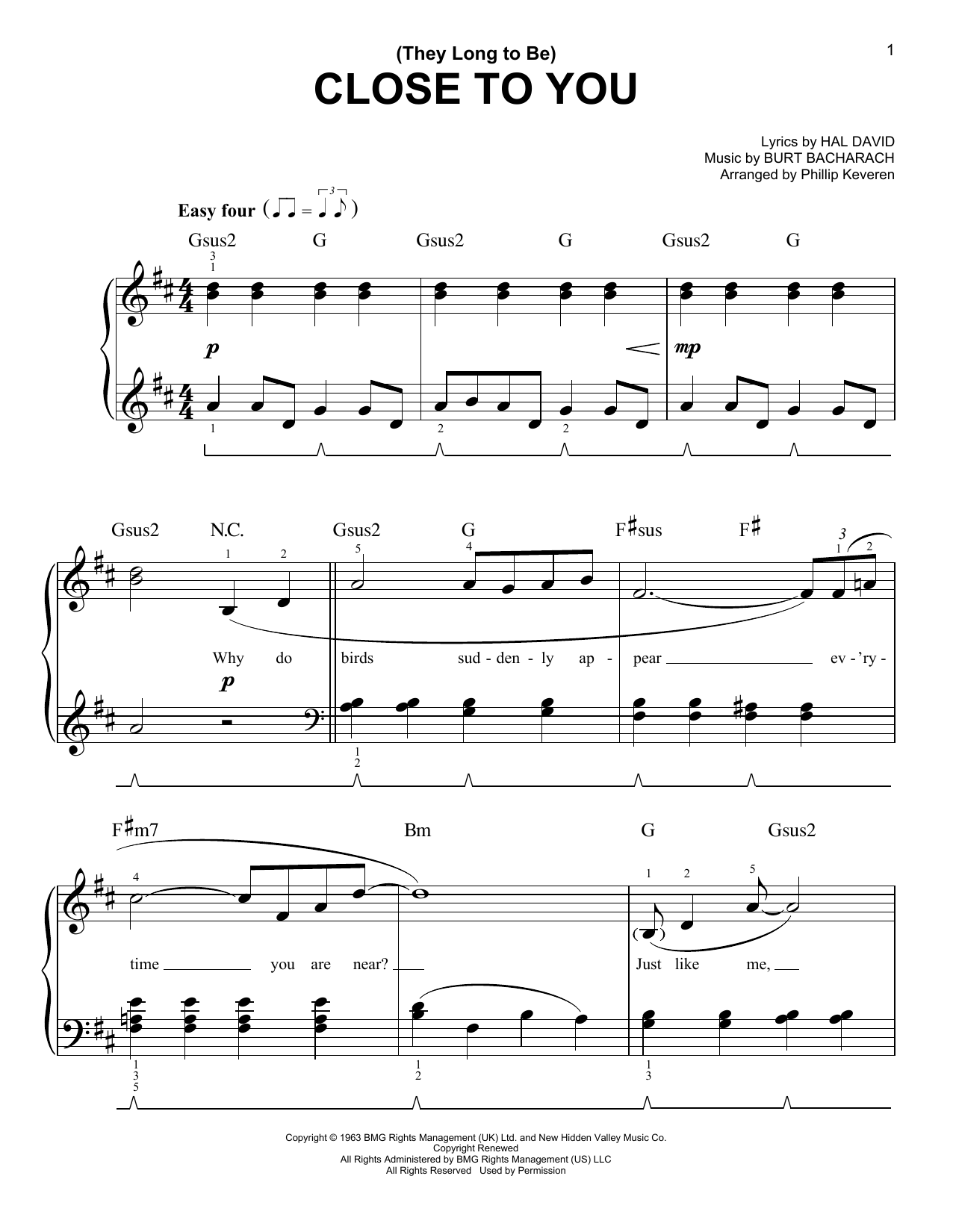 Download Carpenters (They Long To Be) Close To You (arr. Phillip Keveren) Sheet Music and learn how to play Piano Solo PDF digital score in minutes