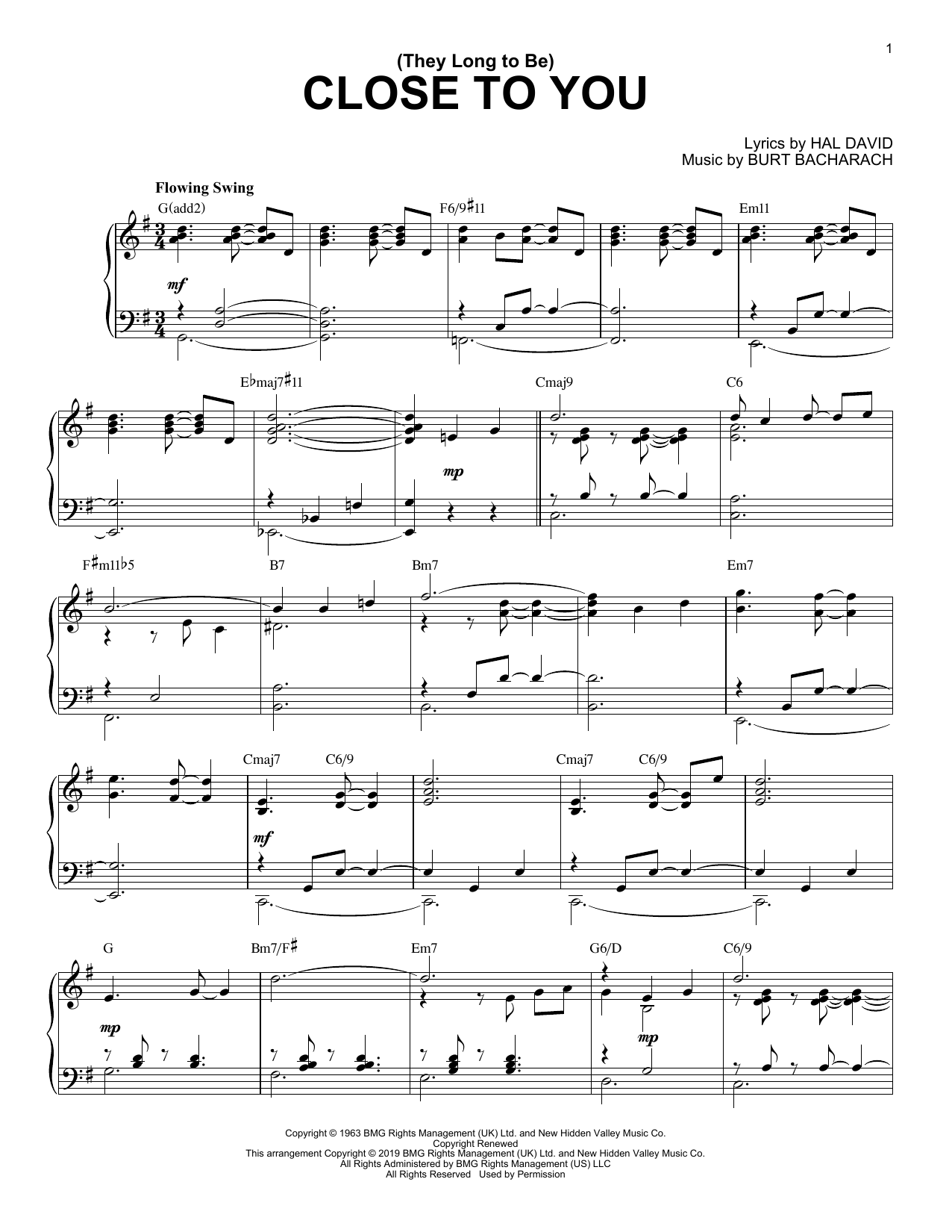 Download Carpenters (They Long To Be) Close To You [Jazz version] Sheet Music and learn how to play Piano Solo PDF digital score in minutes