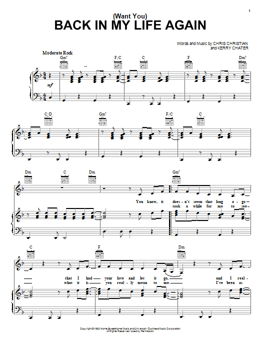 Download Carpenters (Want You) Back In My Life Again Sheet Music and learn how to play Piano, Vocal & Guitar (Right-Hand Melody) PDF digital score in minutes