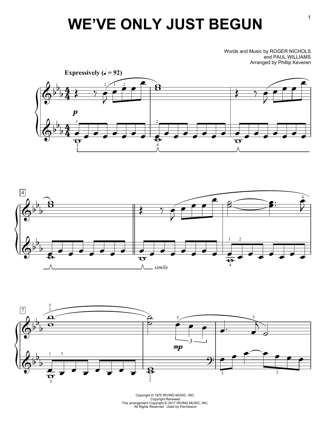 Download Phillip Keveren We've Only Just Begun Sheet Music and learn how to play Easy Piano PDF digital score in minutes