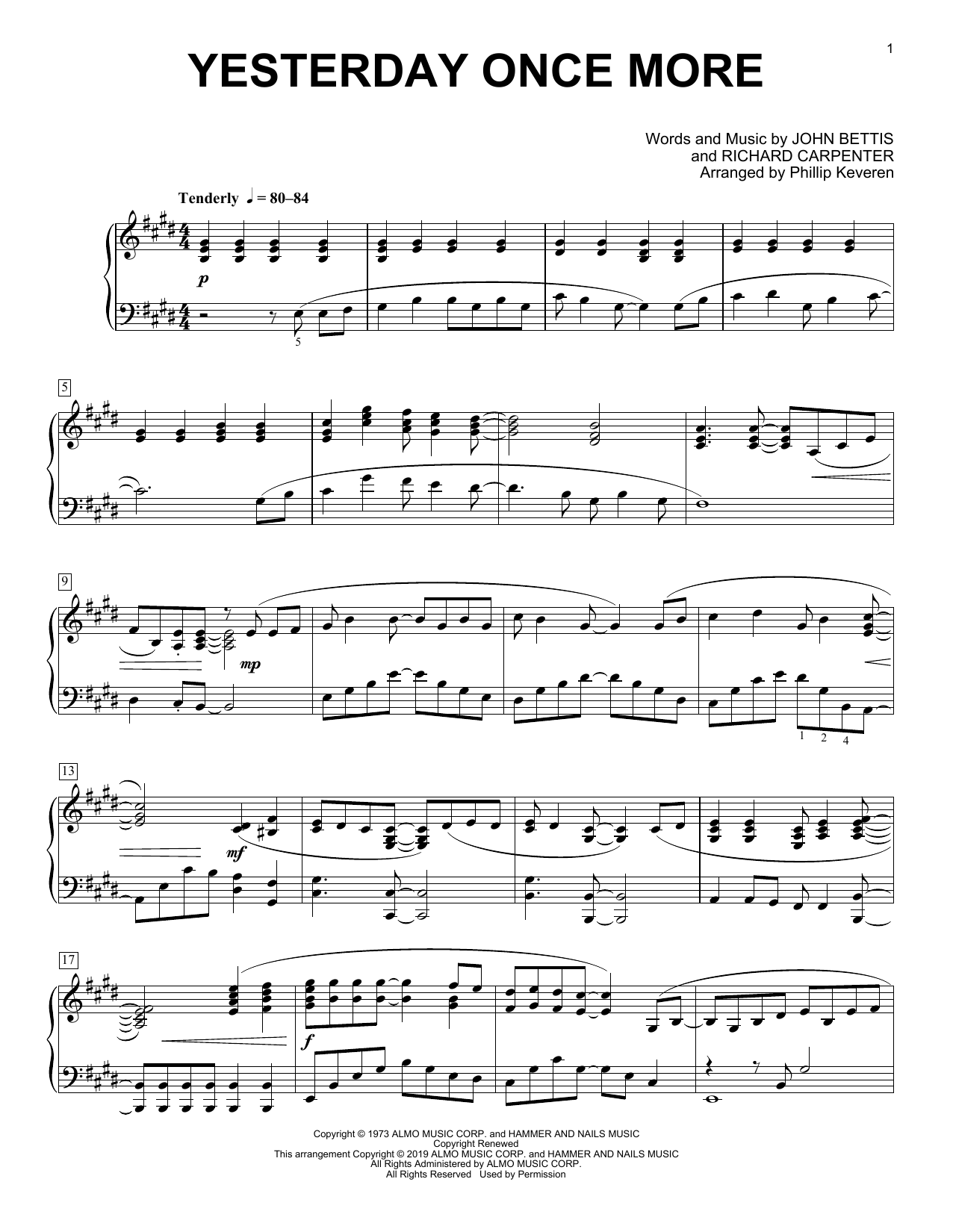 Download Carpenters Yesterday Once More (arr. Phillip Keveren) Sheet Music and learn how to play Piano Solo PDF digital score in minutes