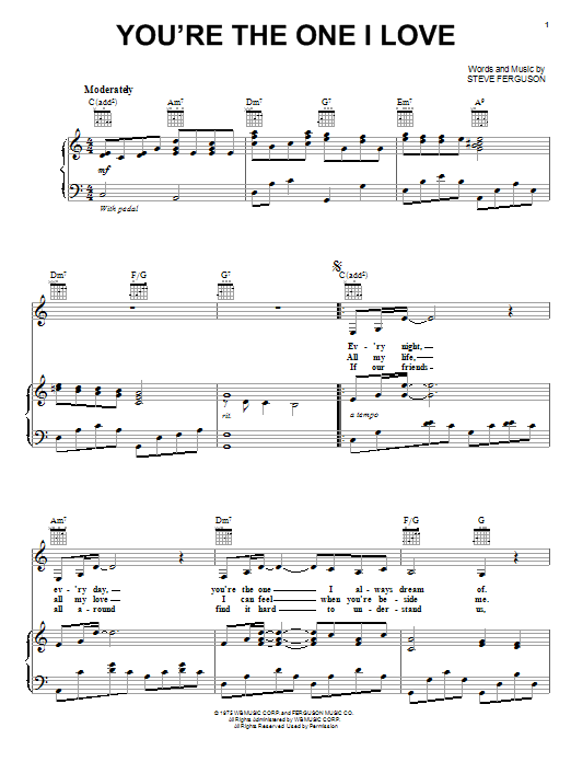 Download Carpenters You're The One I Love Sheet Music and learn how to play Piano, Vocal & Guitar (Right-Hand Melody) PDF digital score in minutes