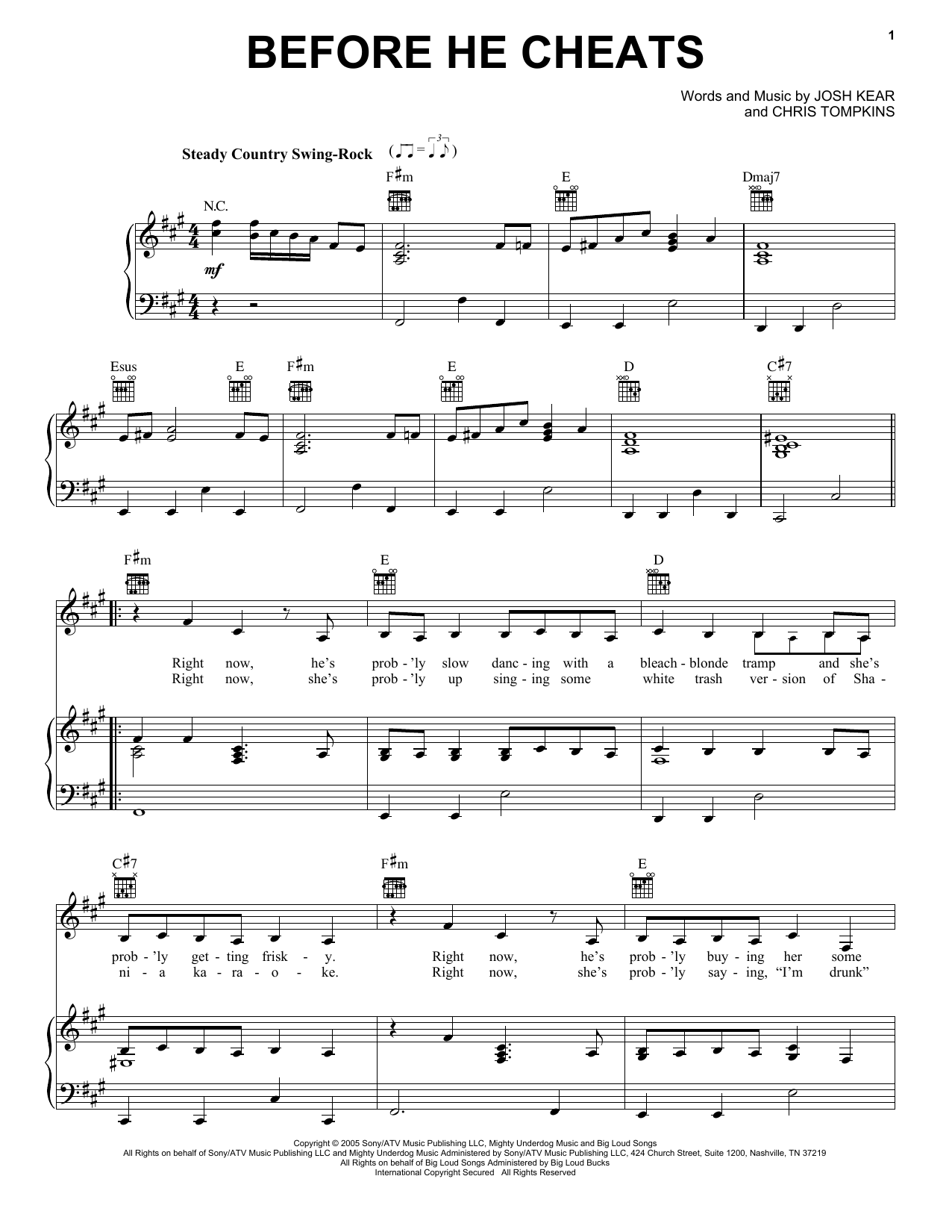 Download Carrie Underwood Before He Cheats Sheet Music and learn how to play Real Book – Melody, Lyrics & Chords PDF digital score in minutes
