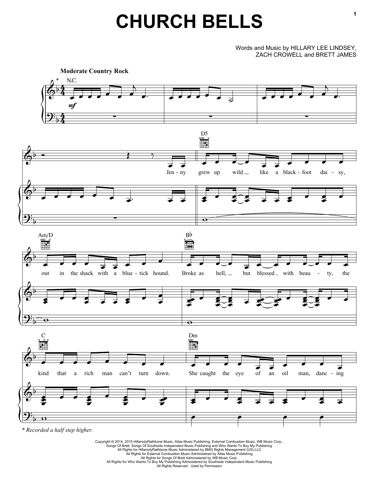 Download Carrie Underwood Church Bells Sheet Music and learn how to play Piano, Vocal & Guitar (Right-Hand Melody) PDF digital score in minutes