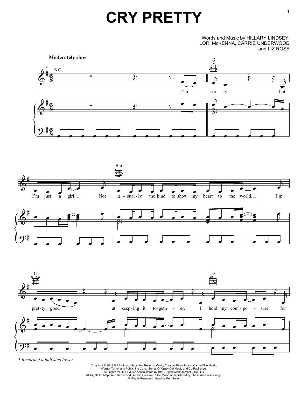 Download Carrie Underwood Cry Pretty Sheet Music and learn how to play Piano, Vocal & Guitar (Right-Hand Melody) PDF digital score in minutes