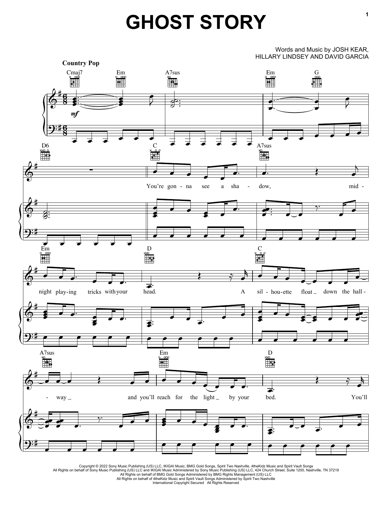 Download Carrie Underwood Ghost Story Sheet Music and learn how to play Piano, Vocal & Guitar Chords (Right-Hand Melody) PDF digital score in minutes