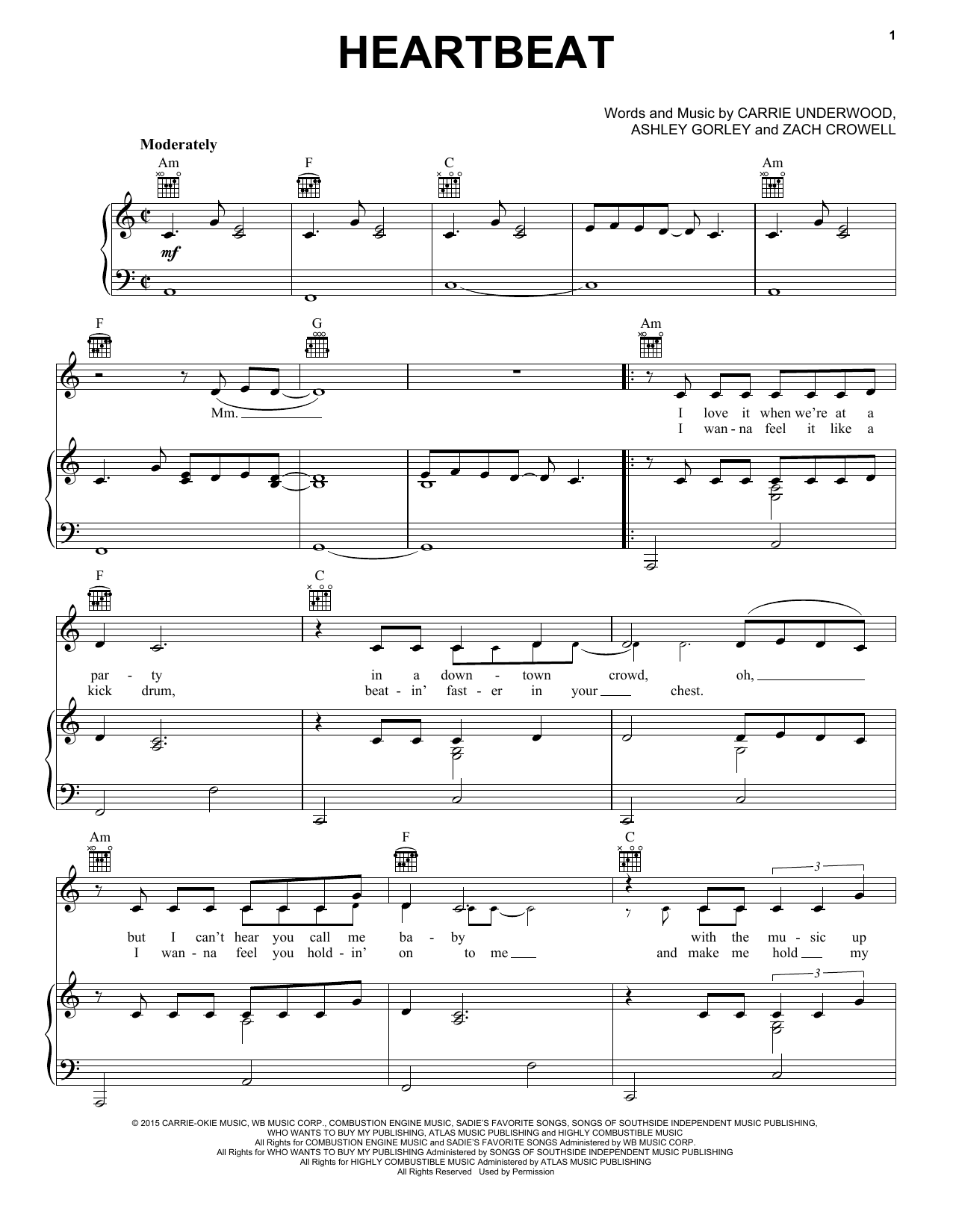 Download Carrie Underwood Heartbeat Sheet Music and learn how to play Piano, Vocal & Guitar (Right-Hand Melody) PDF digital score in minutes