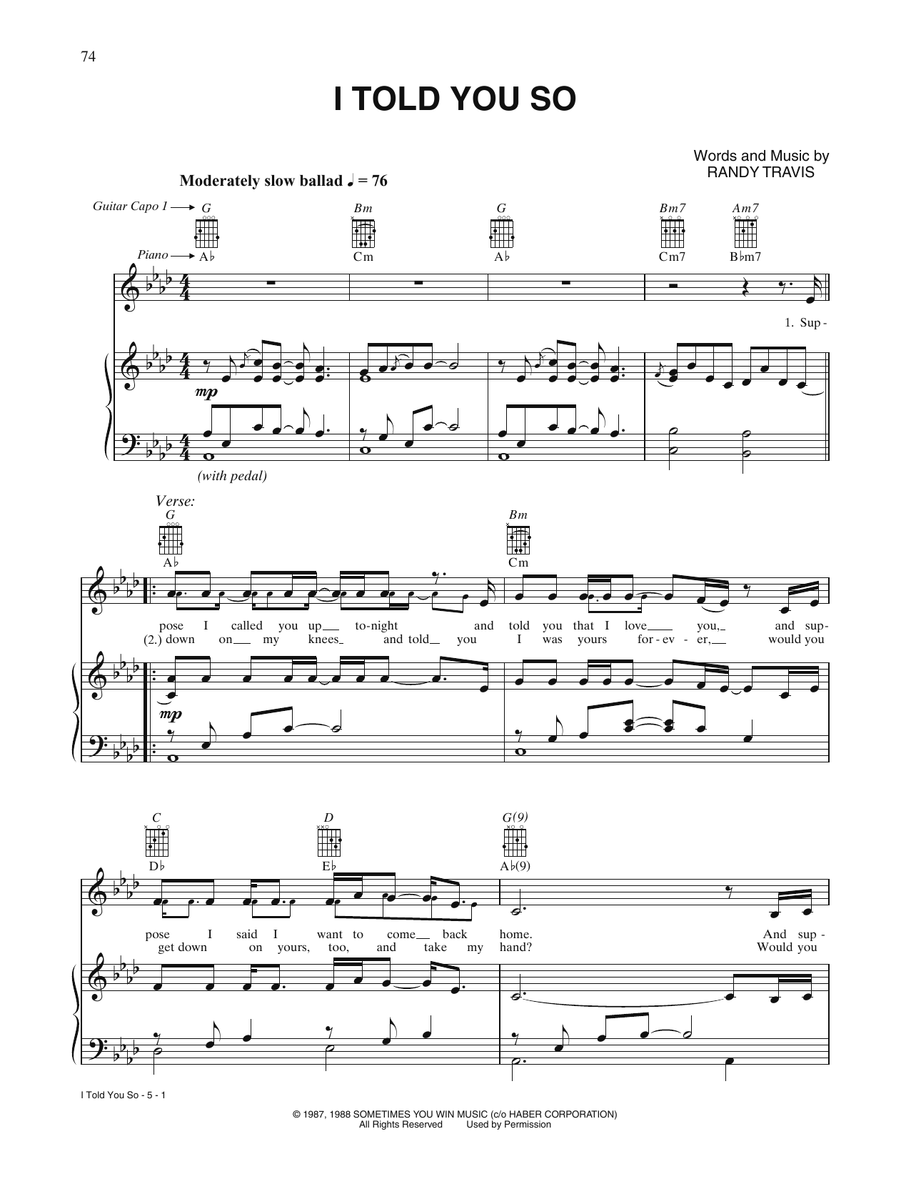 Download Carrie Underwood I Told You So Sheet Music and learn how to play Piano, Vocal & Guitar Chords (Right-Hand Melody) PDF digital score in minutes