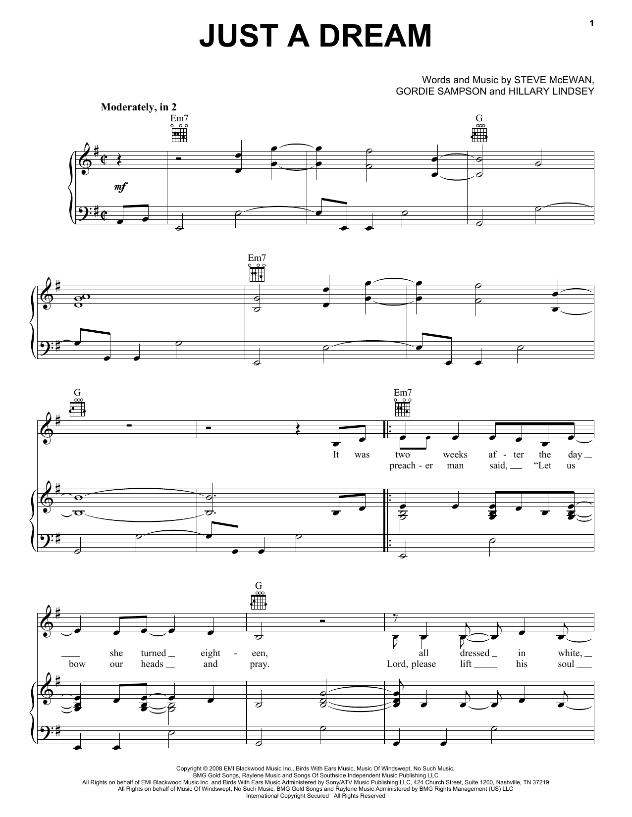 Download Carrie Underwood Just A Dream Sheet Music and learn how to play Piano, Vocal & Guitar (Right-Hand Melody) PDF digital score in minutes