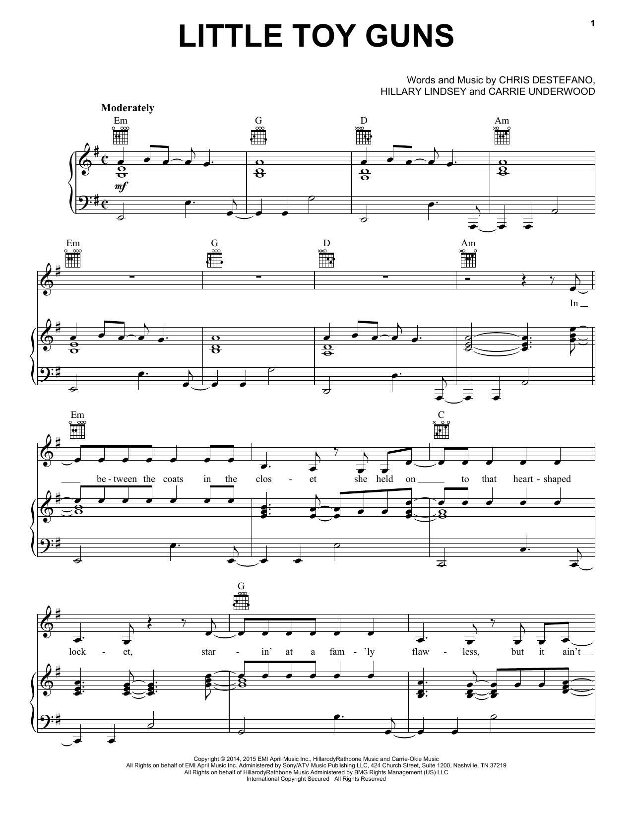 Download Carrie Underwood Little Toy Guns Sheet Music and learn how to play Piano, Vocal & Guitar (Right-Hand Melody) PDF digital score in minutes