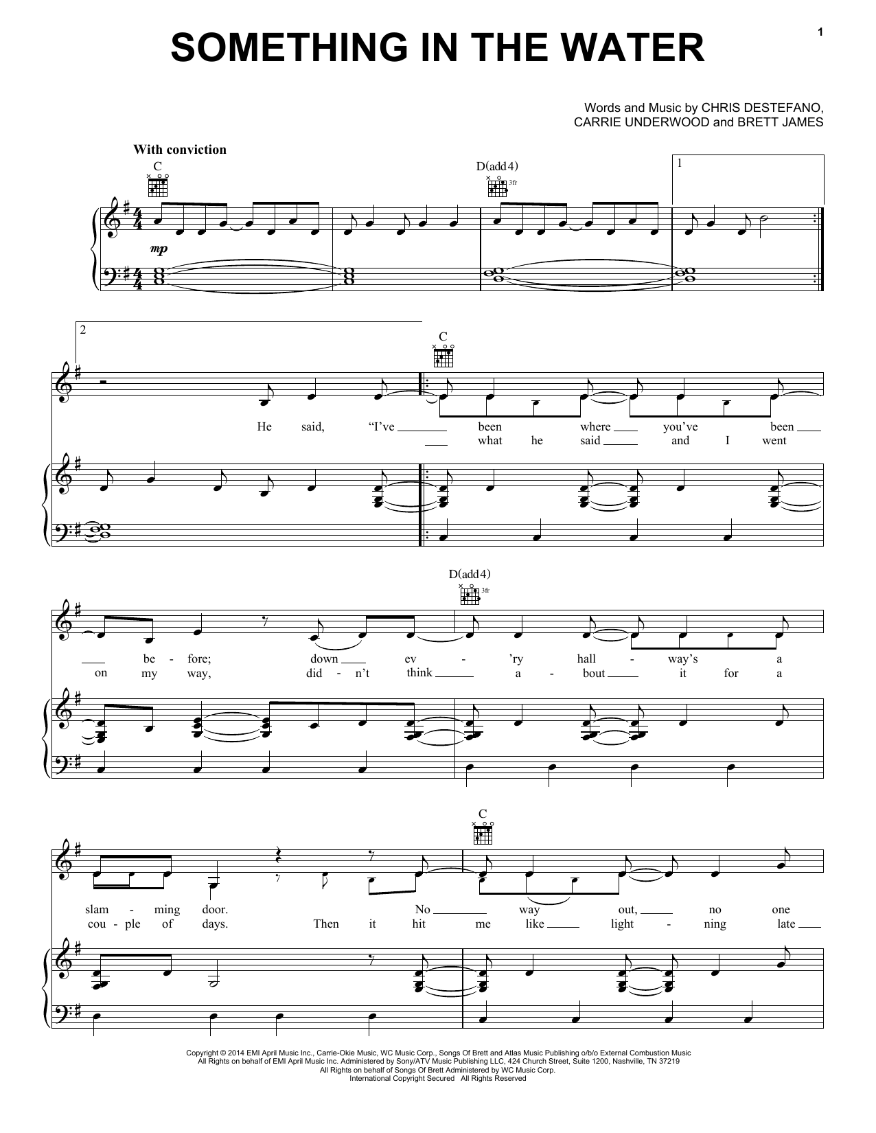 Download Carrie Underwood Something In The Water Sheet Music and learn how to play Easy Piano PDF digital score in minutes