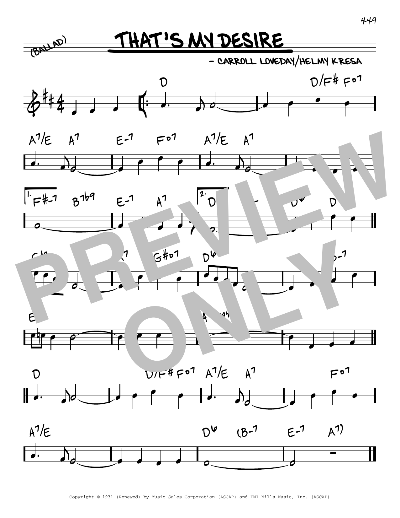 Download Carroll Loveday That's My Desire Sheet Music and learn how to play Real Book – Melody & Chords PDF digital score in minutes