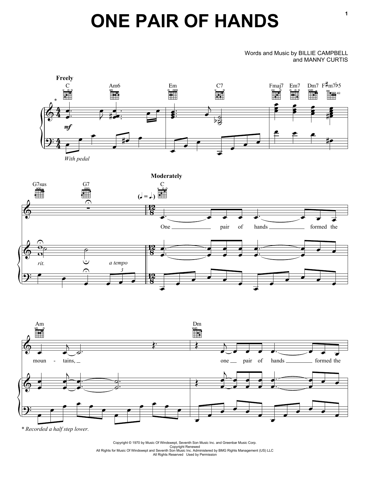 Download Carroll Roberson One Pair Of Hands Sheet Music and learn how to play Piano, Vocal & Guitar Chords (Right-Hand Melody) PDF digital score in minutes