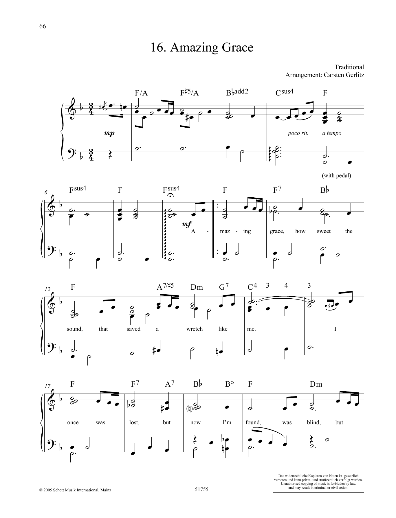 Download Carsten Gerlitz Amazing Grace Sheet Music and learn how to play Piano Solo PDF digital score in minutes