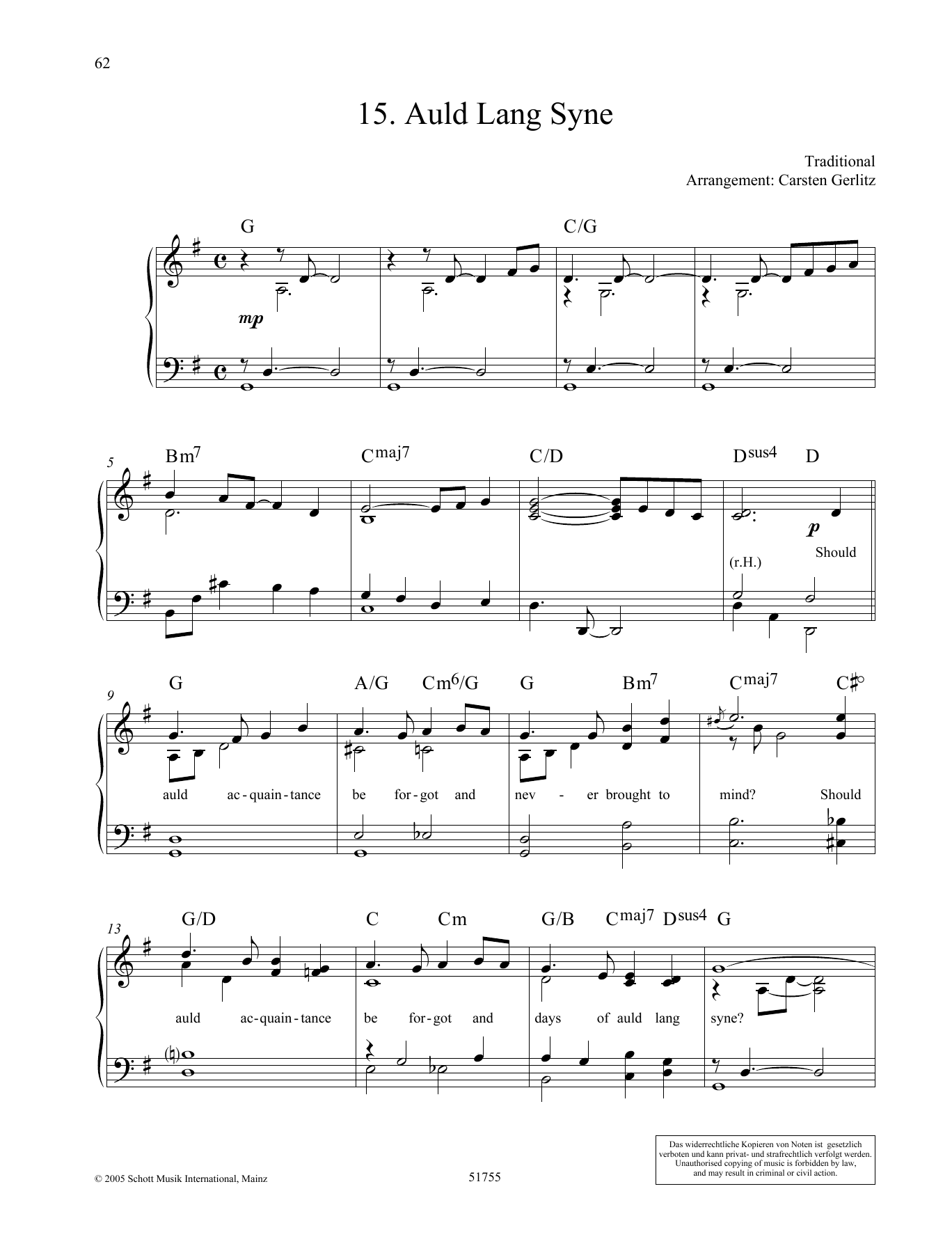 Download Carsten Gerlitz Auld Lang Syne Sheet Music and learn how to play Piano Solo PDF digital score in minutes
