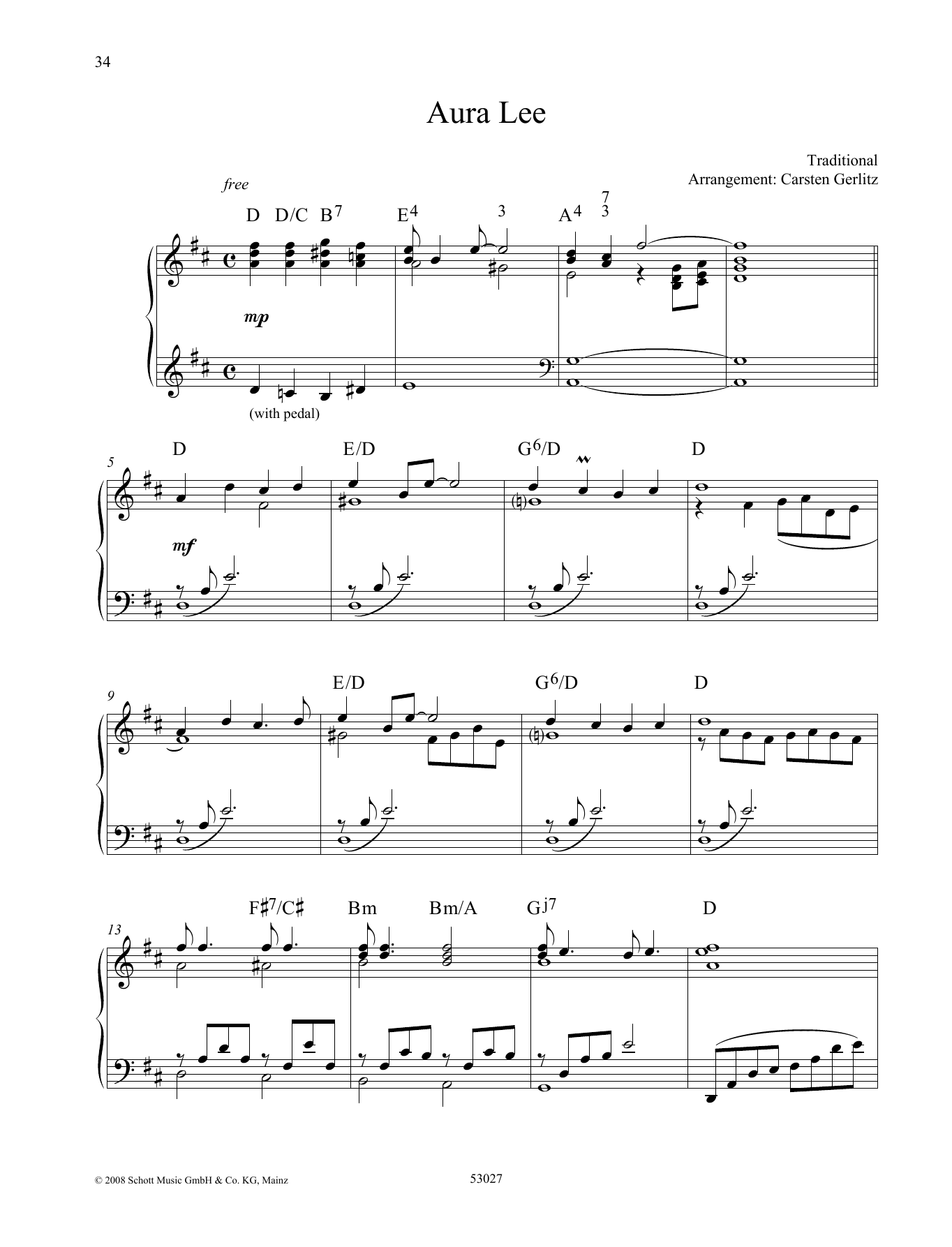 Download Carsten Gerlitz Aura Lee Sheet Music and learn how to play Piano Solo PDF digital score in minutes