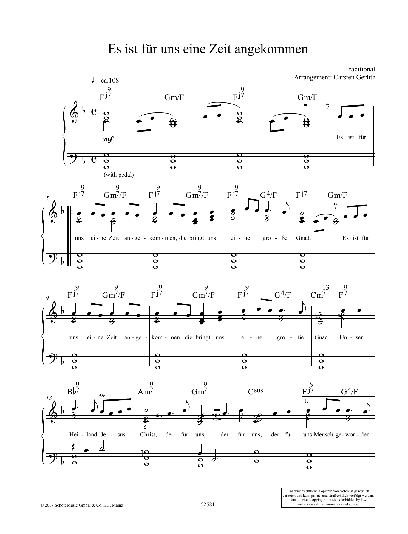 Download Carsten Gerlitz Es ist fur uns eine Zeit angekommen Sheet Music and learn how to play Piano Solo PDF digital score in minutes