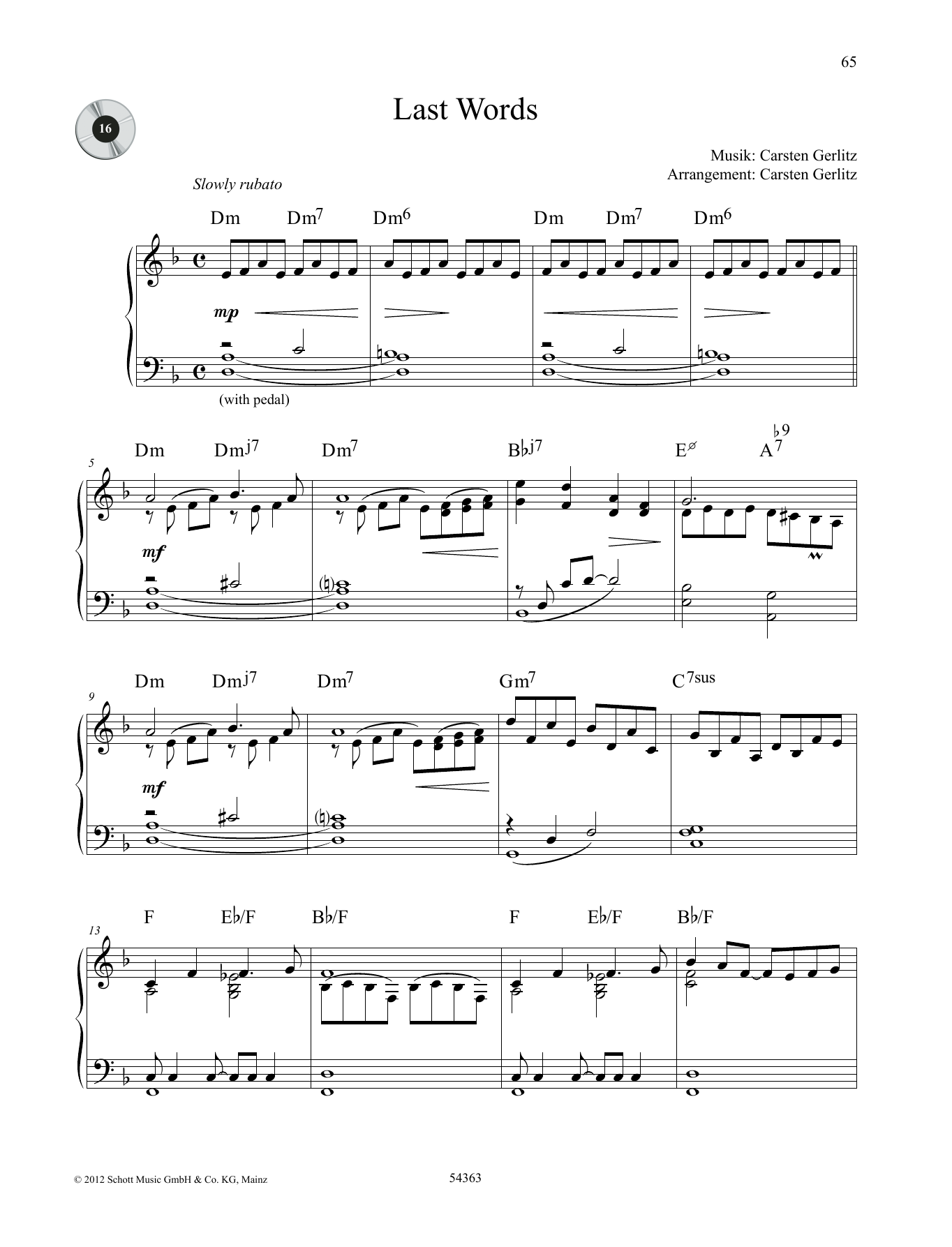 Download Carsten Gerlitz Last Words Sheet Music and learn how to play Piano Solo PDF digital score in minutes