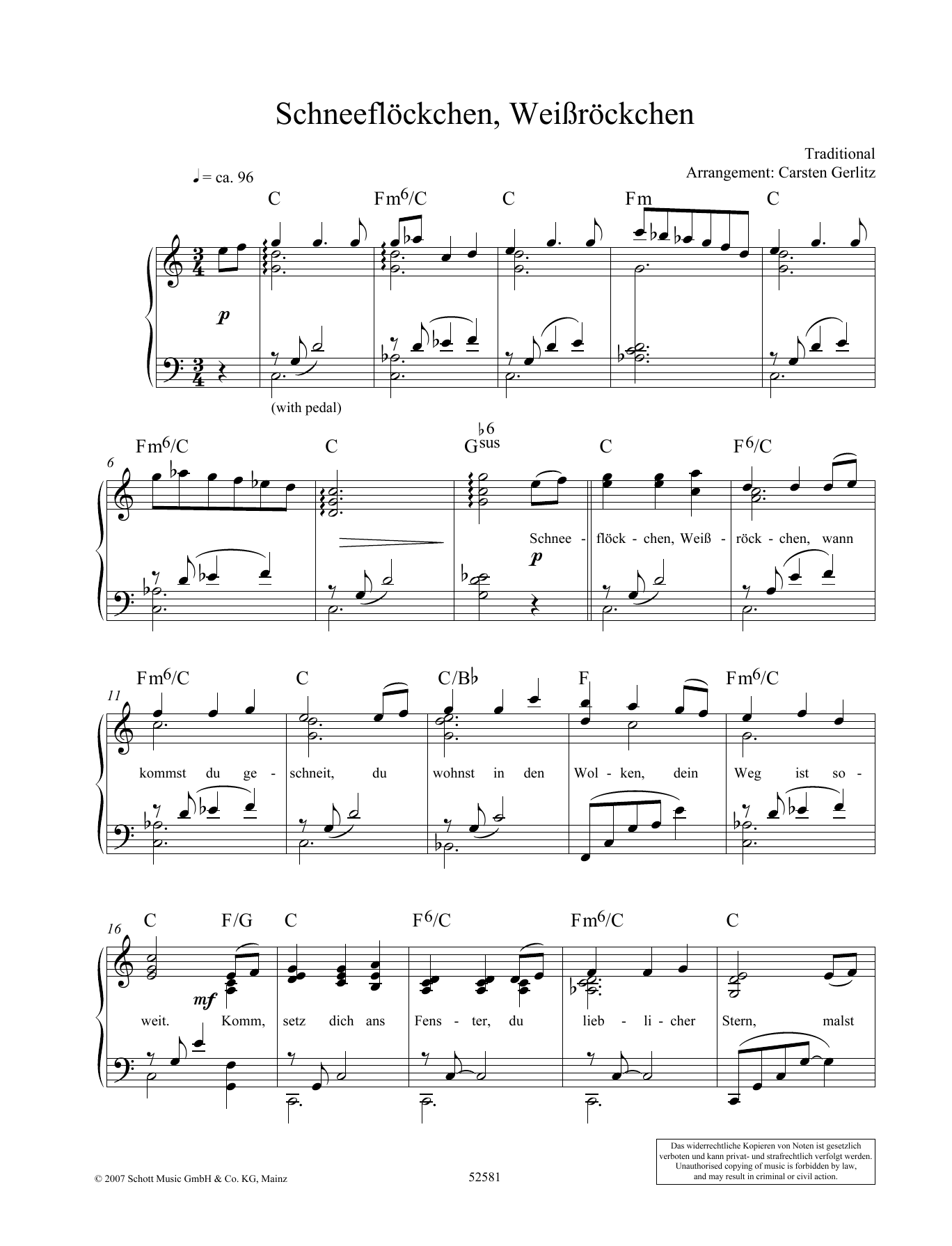 Download Carsten Gerlitz Schneeflöckchen, Weißröckchen Sheet Music and learn how to play Piano Solo PDF digital score in minutes