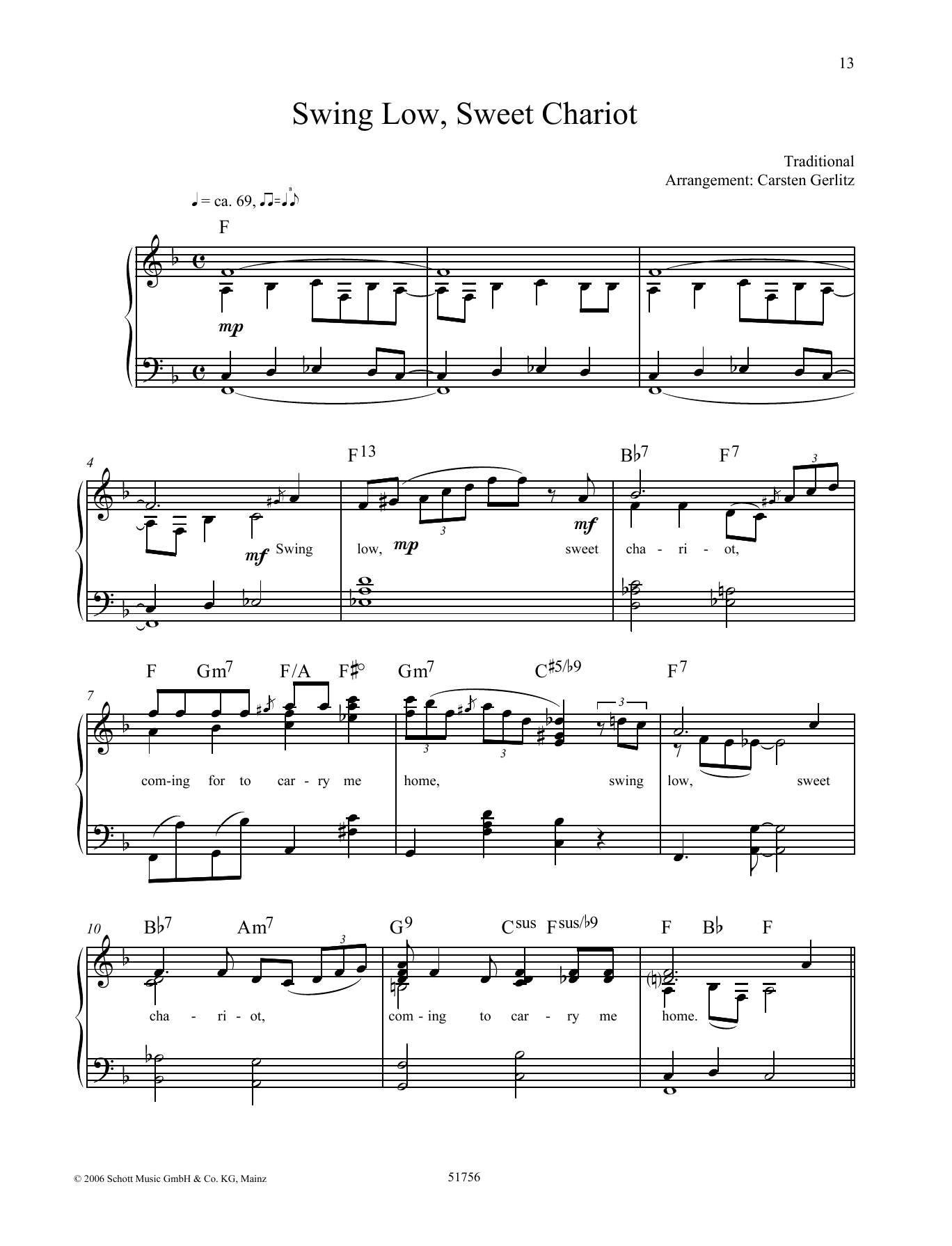 Download Carsten Gerlitz Swing Low, Sweet Chariot Sheet Music and learn how to play Piano Solo PDF digital score in minutes