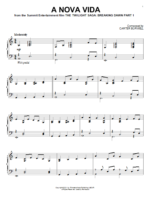 Download Carter Burwell A Nova Vida Sheet Music and learn how to play Piano PDF digital score in minutes