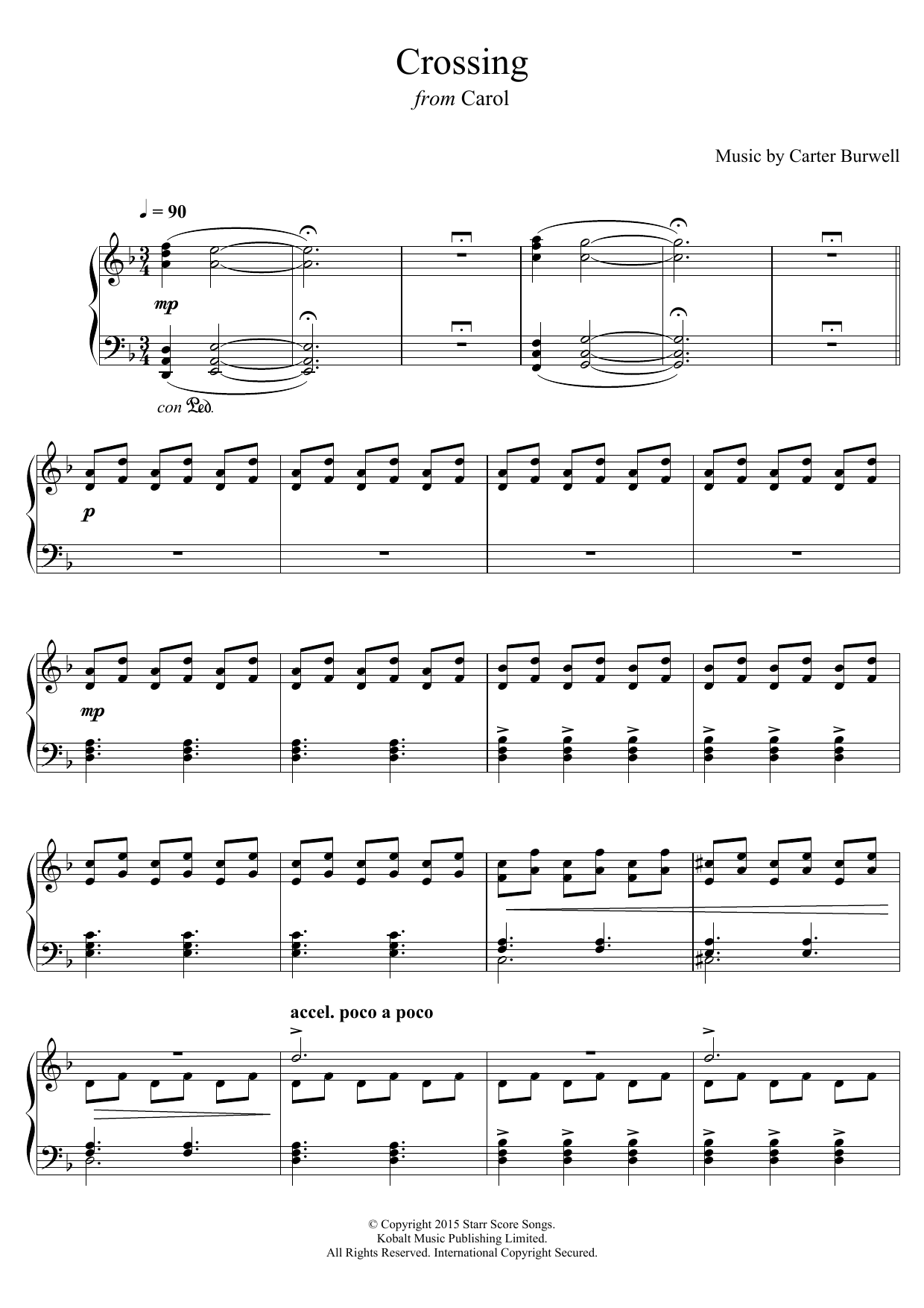 Download Carter Burwell Crossing (from 'Carol') Sheet Music and learn how to play Piano PDF digital score in minutes