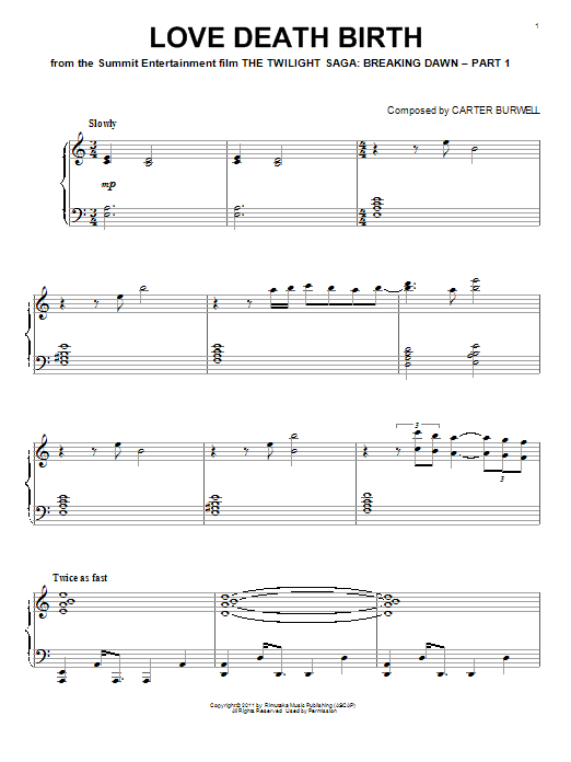 Download Carter Burwell Love Death Birth Sheet Music and learn how to play Piano PDF digital score in minutes